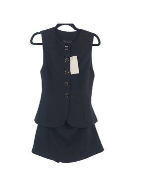 NEW Zara Black Sleeveless Top & High-Waisted Skirt Set Sz XS Gold Ring Accents